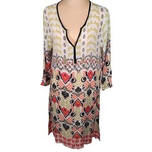 Love Kyla Viscose Tunic Dress Boho Geometric Resort Swim Coverup‎ Mediterranean